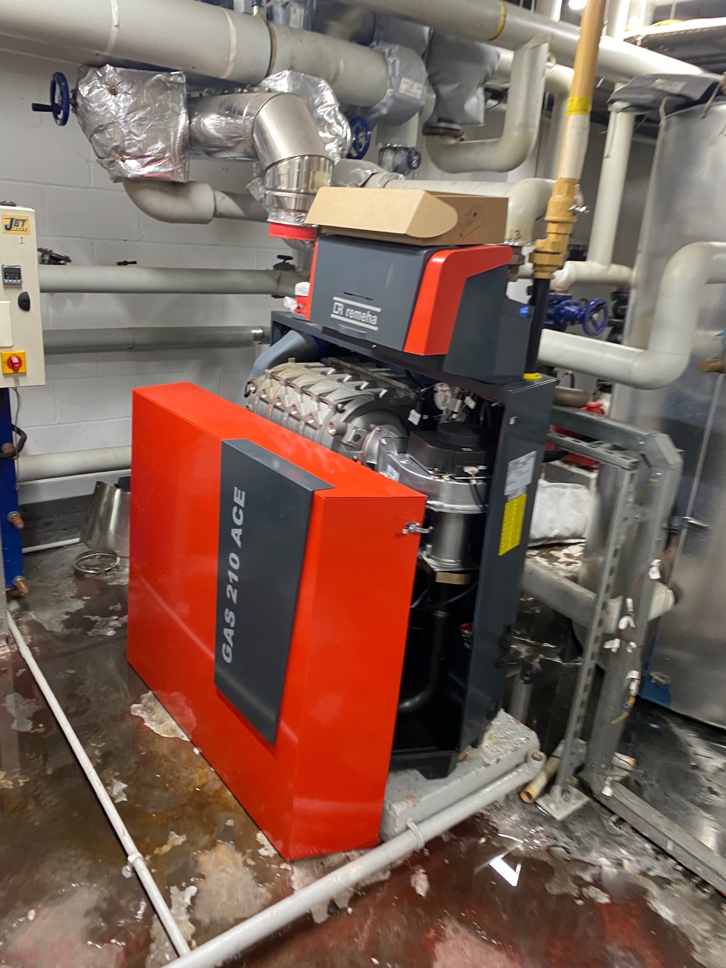 Professional commercial gas boiler installation with pipework maintained by Gas Safe engineers